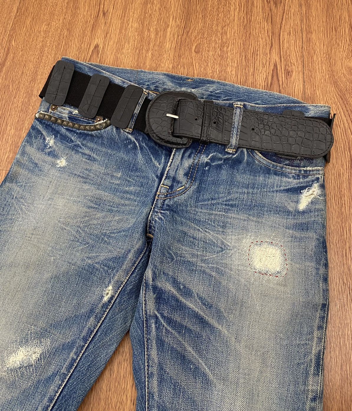 If Six Was Nine × Japanese Brand × Le Grande Bleu (L.G.B.) Black snakeskin stretch belt Size ONE SIZE - 4 Thumbnail