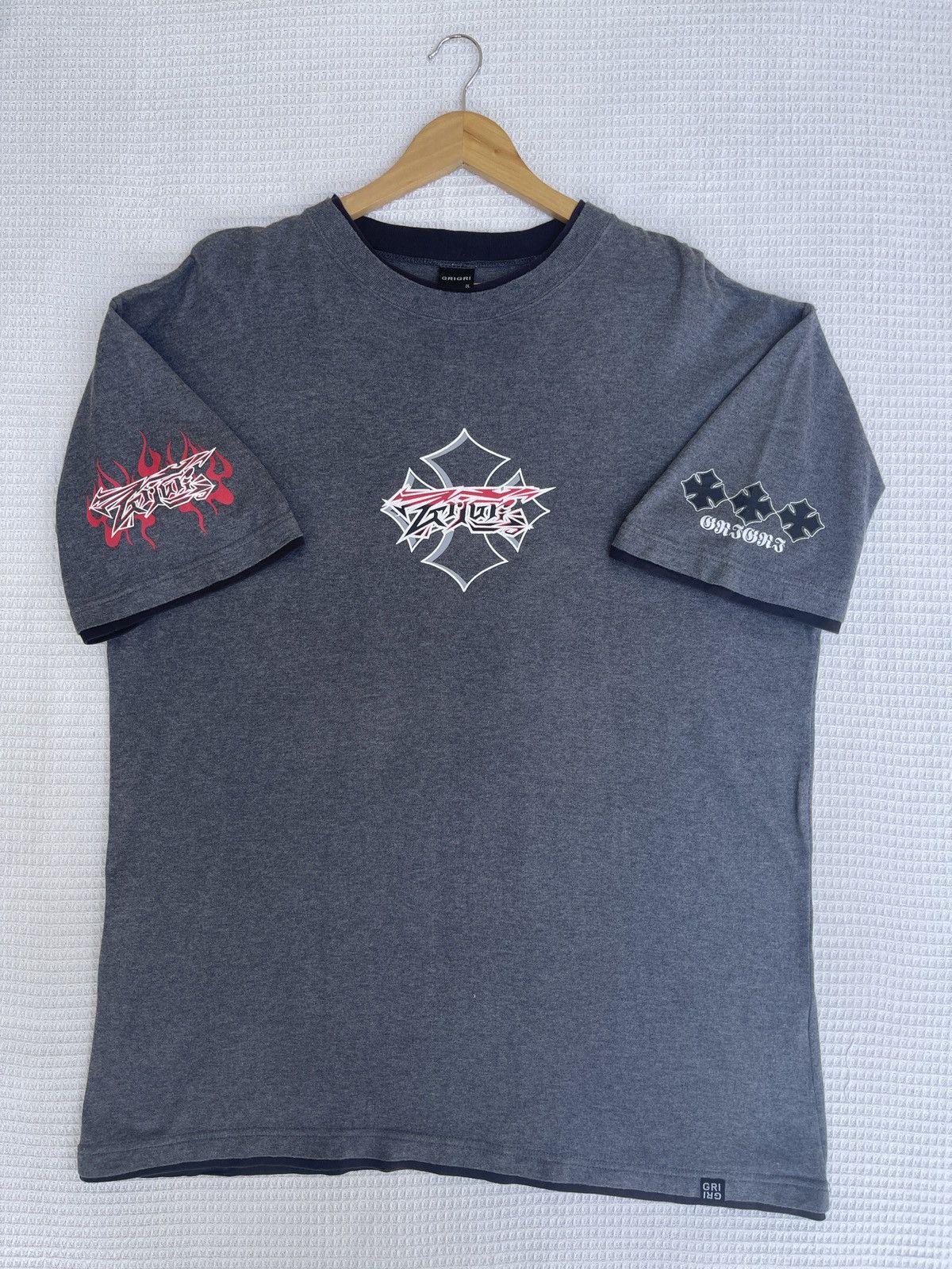 If Six Was Nine × Vintage Last Drop🔥Rare🔥Vintage Gri Gri Fire Big Logo T-Shirt Size US XXL / EU 58 / 5 - 11 Thumbnail
