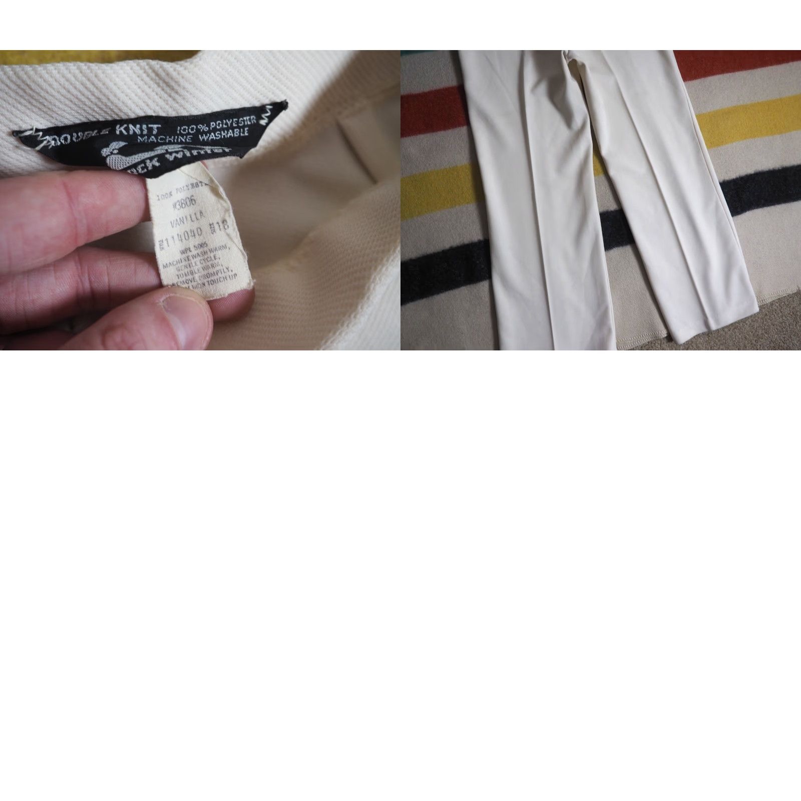 Vintage VTG 70s Jack Winter Double Knit Cream Ivory Hippy Disco Poly 35x30 Slacks Pants Size US 35 - 8 Thumbnail
