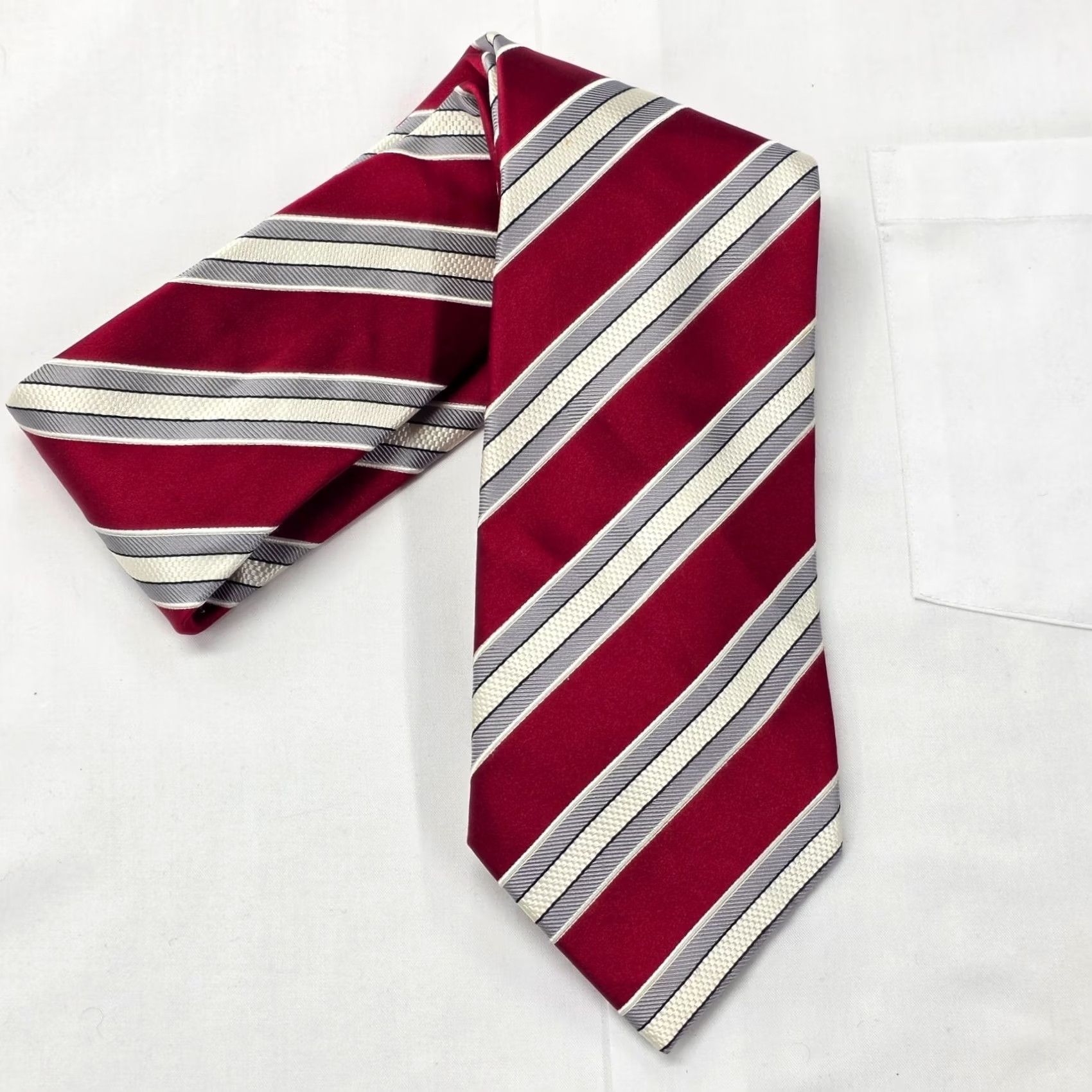 Vintage Donald J Trump Tie Red White Stripe Signature Collection Hand Made 100% Silk Shirt Mens Tie Size ONE SIZE - 7 Thumbnail