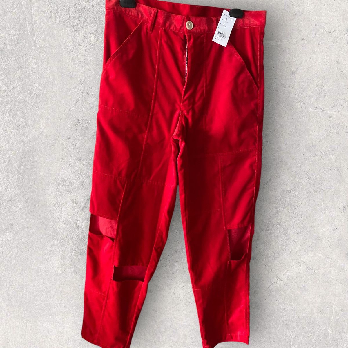 Comme des Garcons × Comme des Garcons SHIRT NWT Fall 2023 Red Velour Cut Off Patch Work Pants Size US 34 / EU 50 - 3 Thumbnail