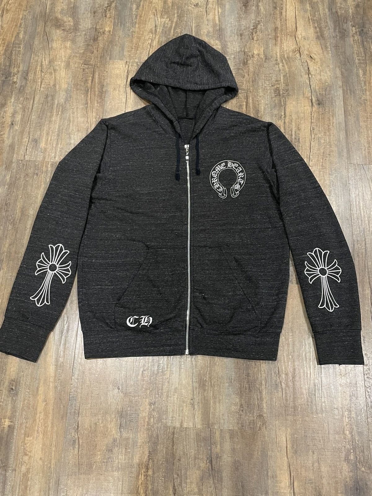 Chrome Hearts RARE Chrome Hearts Horseshoe Cross Scroll Grey Zip Up ...