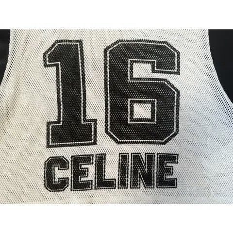 Celine 16 Embroidered Cropped T-Shirt in Jersey Mesh White Size L / US 10 / IT 46 - 2 Thumbnail