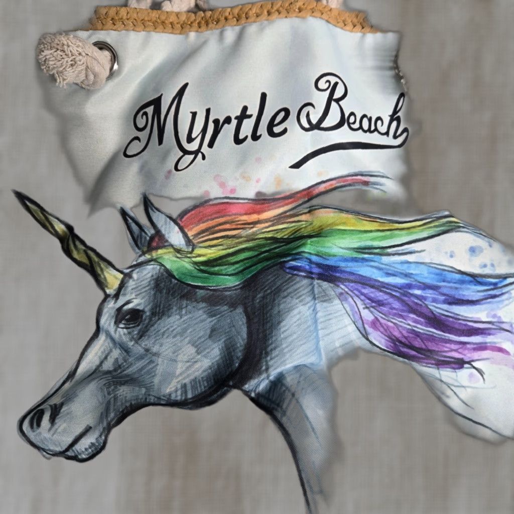 Vintage Myrtle Beach Tote Bag Canvas Beach Unicorn White Rope Straps Large Womens Bag Beach Tote Bag Cream Canvas Eco Friendly Logo 90s? Size ONE SIZE - 1 Thumbnail