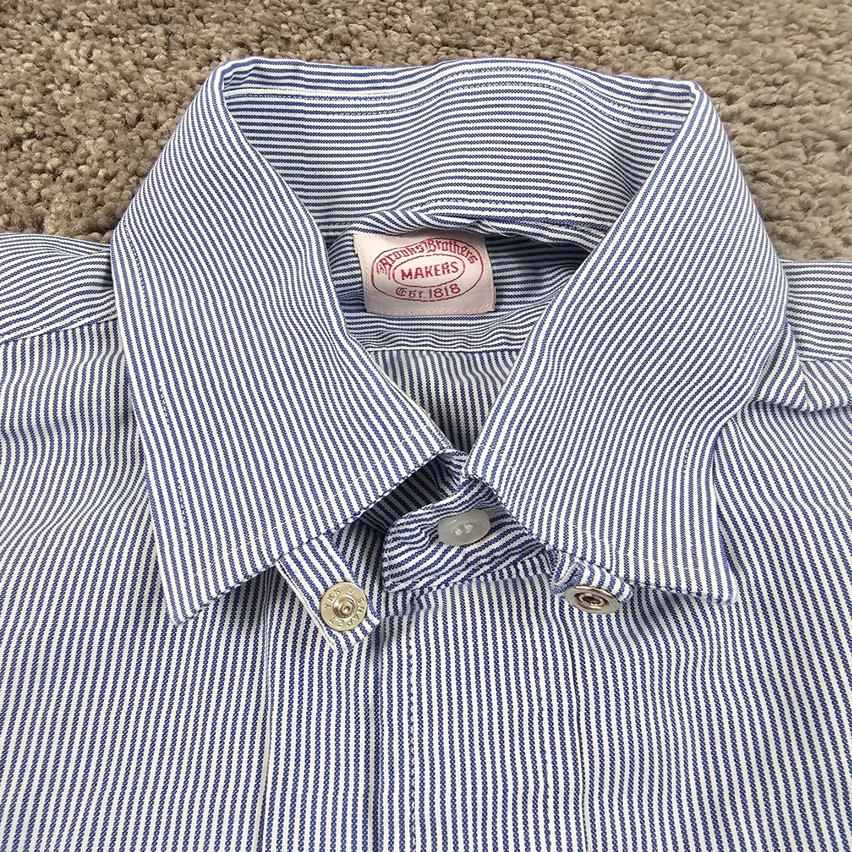 Brooks Brothers VINTAGE Brooks Brothers Shirt Men XL Cotton Blue Striped Dress Casual Formal Pockets USA Size US XL / EU 56 / 4 - 4 Thumbnail