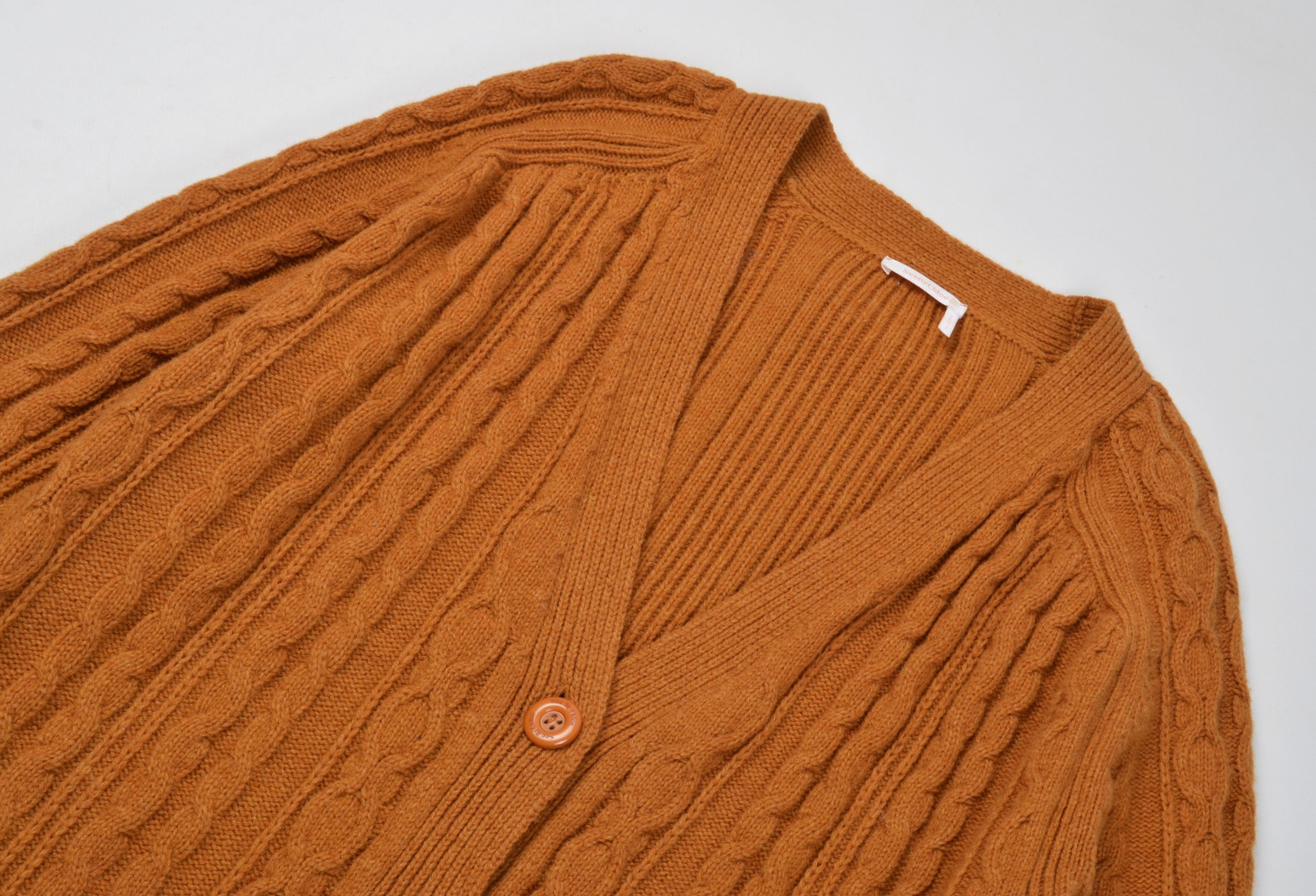 Chloe See by Chloe Cable Knit Autumnal Brown Long Cardigan Size M / US 6-8 / IT 42-44 - 5 Thumbnail