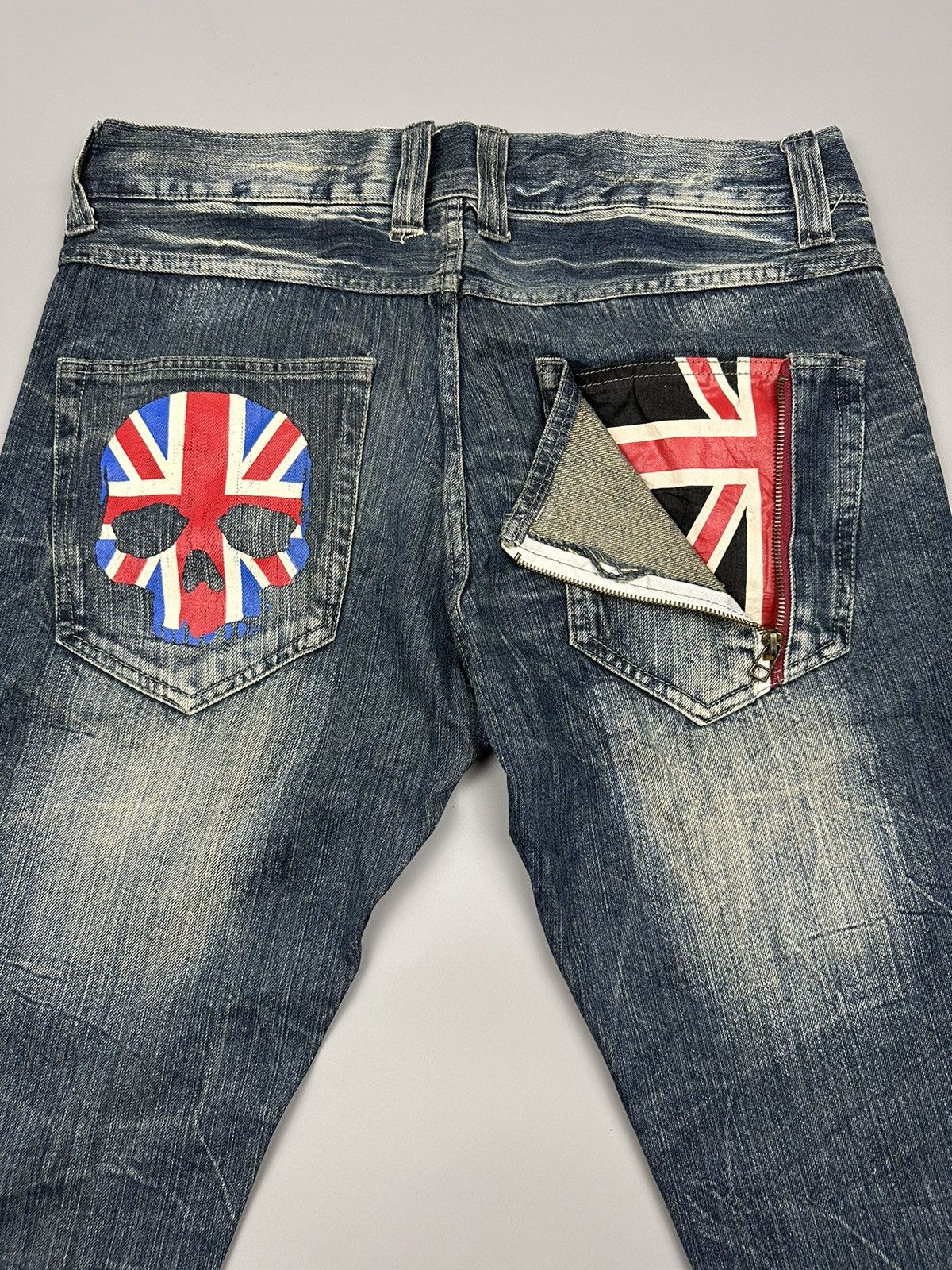 If Six Was Nine Distressed Flared Denim Jack Serika Britain Skull Bones Size US 34 / EU 50 - 15 Thumbnail