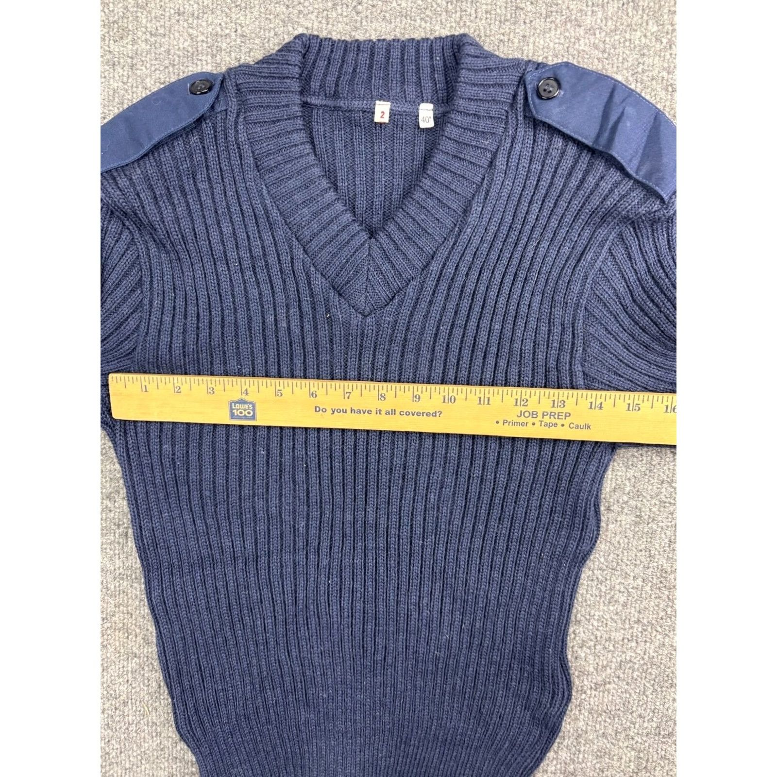 Vintage VINTAGE USAF Wool Sweater Men 40 Blue V-Neck Elbow Patches Pullover Sleeve Long Knit Heavyweight Casual Workwear Outdoor Army Size US L / EU 52-54 / 3 - 4 Thumbnail