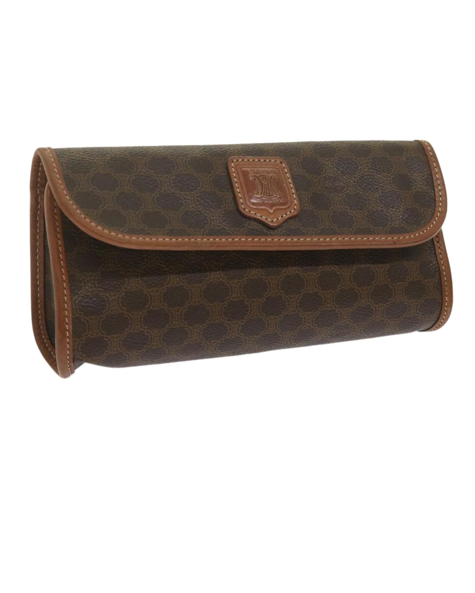 image of Celine Brown Canvas Pouch With Macadam Details, Women's
