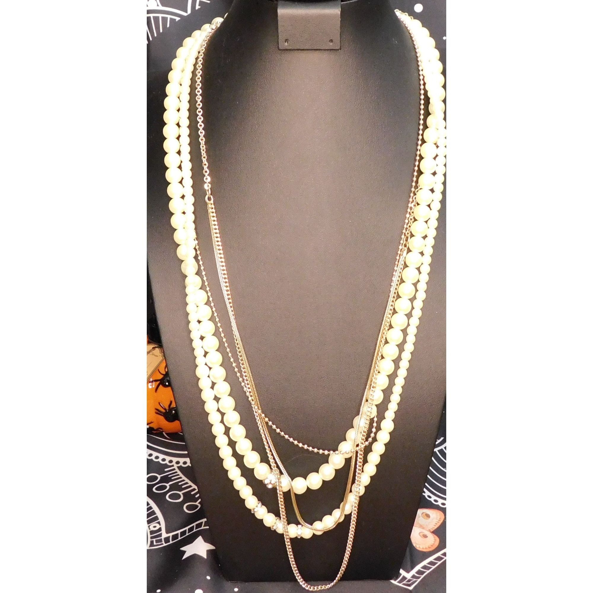 Other Multilayer Hollywood Glam Faux Pearl And Gold Tone Chain Nec Size ONE SIZE - 1 Thumbnail