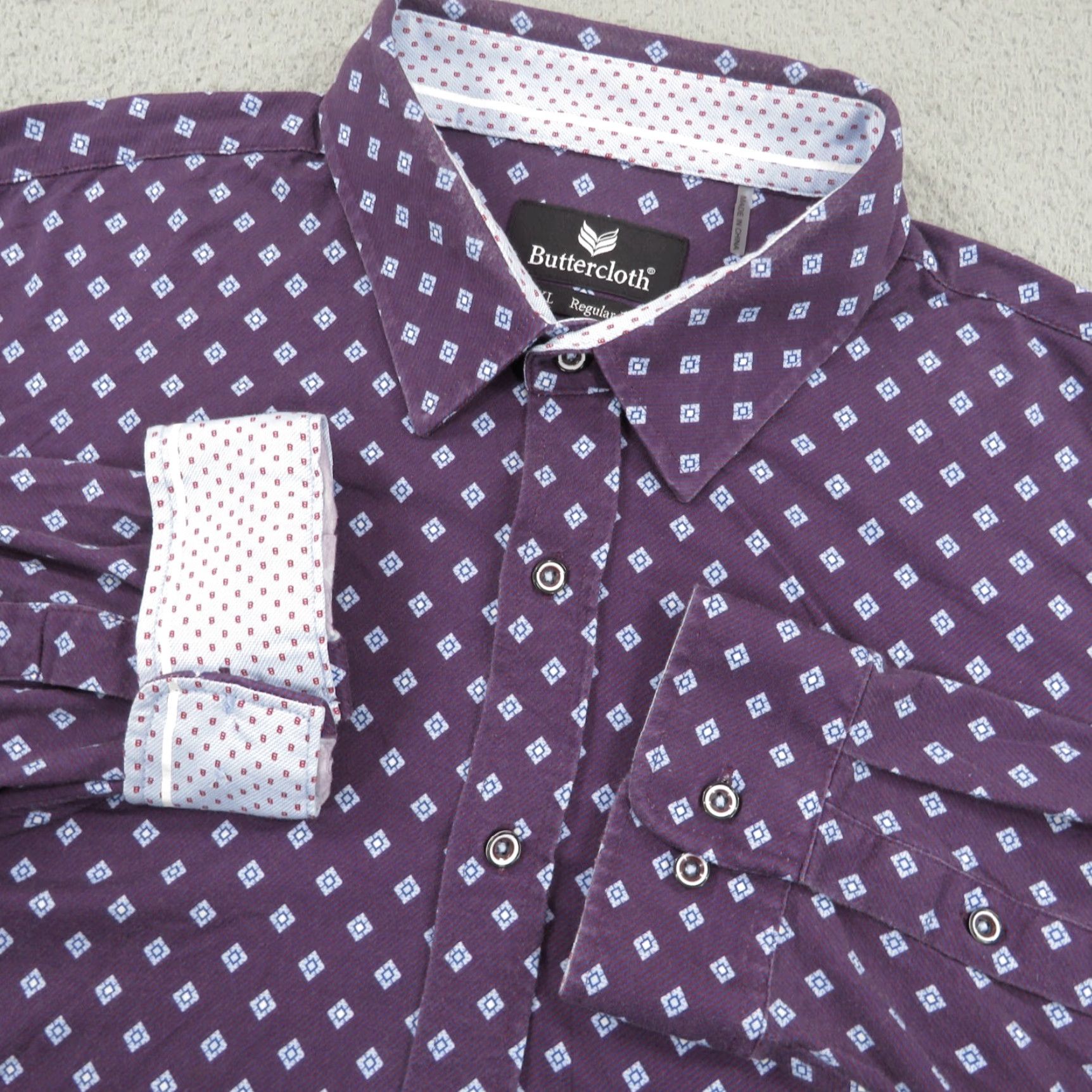 Vintage Buttercloth Shirt Mens 3XL Purple Cotton Performance Cooling Button-Up Classic Modern Geometric Pocket? (No pocket specified) Size US XXL / EU 58 / 5 - 2 Thumbnail