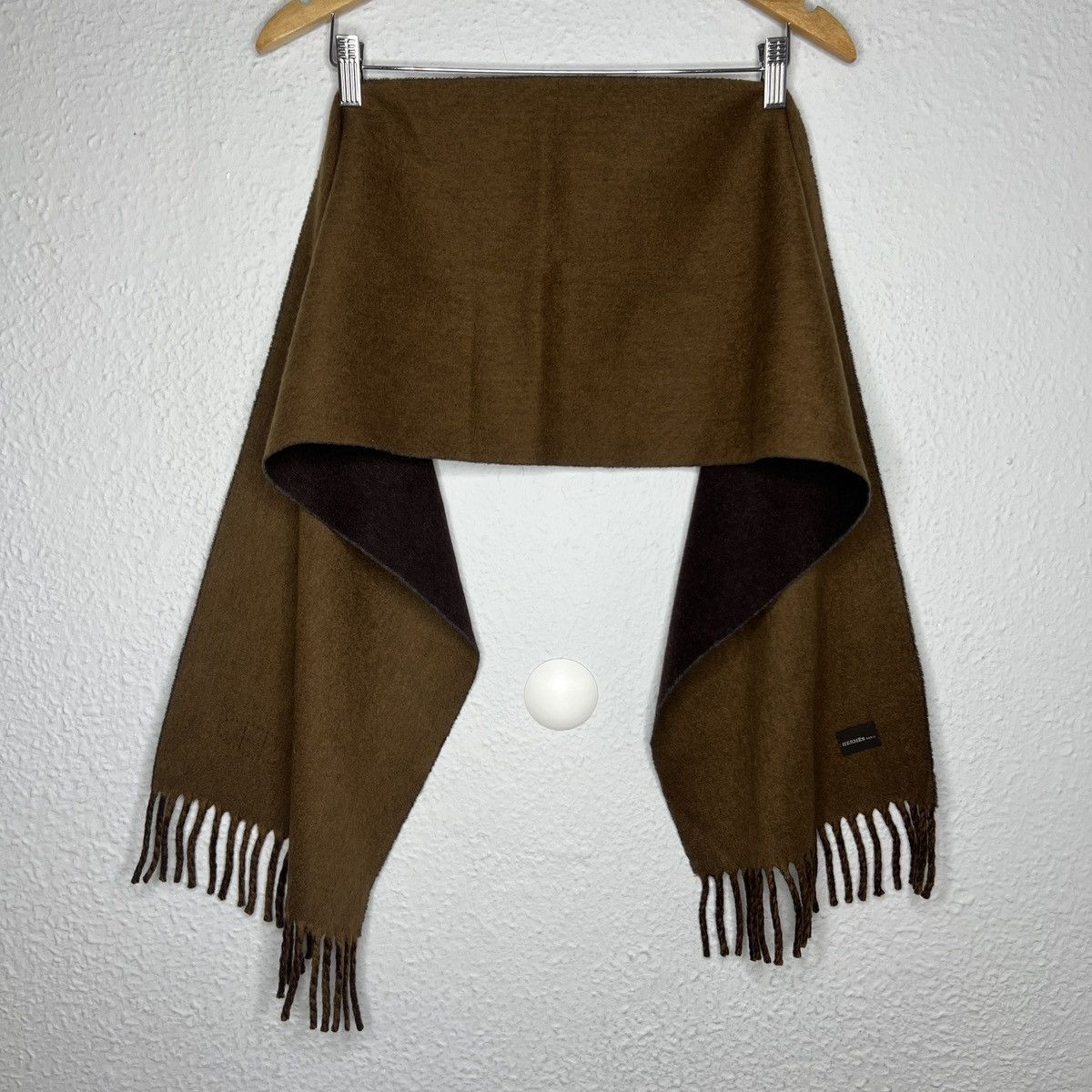 image of Hermes Paris Scarf Cashmere Logo Brown Reversible, Men's
