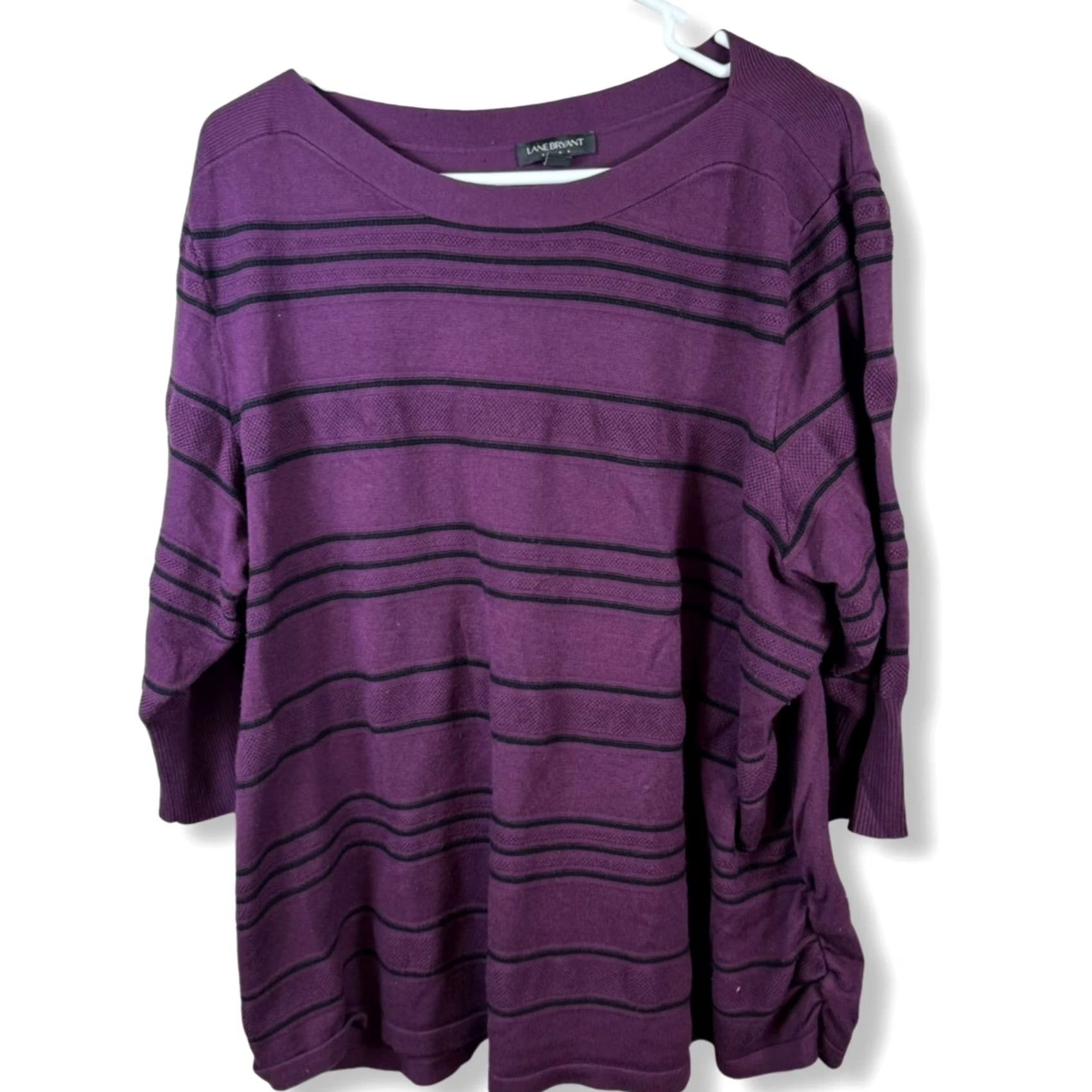 Vintage Lane Bryant Plus Plum Purple Long-Sleeve Pullover Top Size 26 Women Knit Striped Round Neck Buttonless VINTAGE No? Size 4XL / US 24-26 - 2 Thumbnail