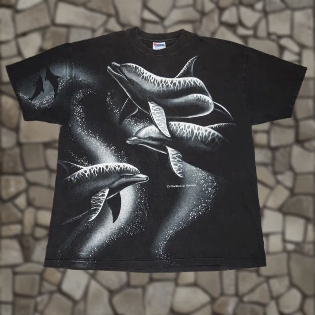 Vintage VINTAGE Hanes Beefy-T 90s Extinction is Forever Dolphin AOP T-Shirt XL Black Mens Size US XL / EU 56 / 4 - 1 Thumbnail