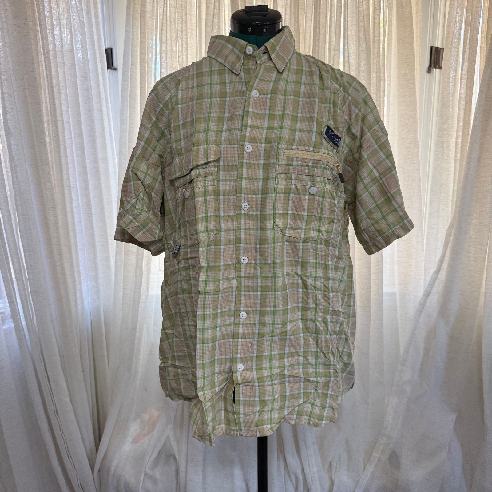 Columbia Columbia Tan & Green Plaid Outdoor Shirt | Sz M Size US M / EU 48-50 / 2 - 2 Thumbnail