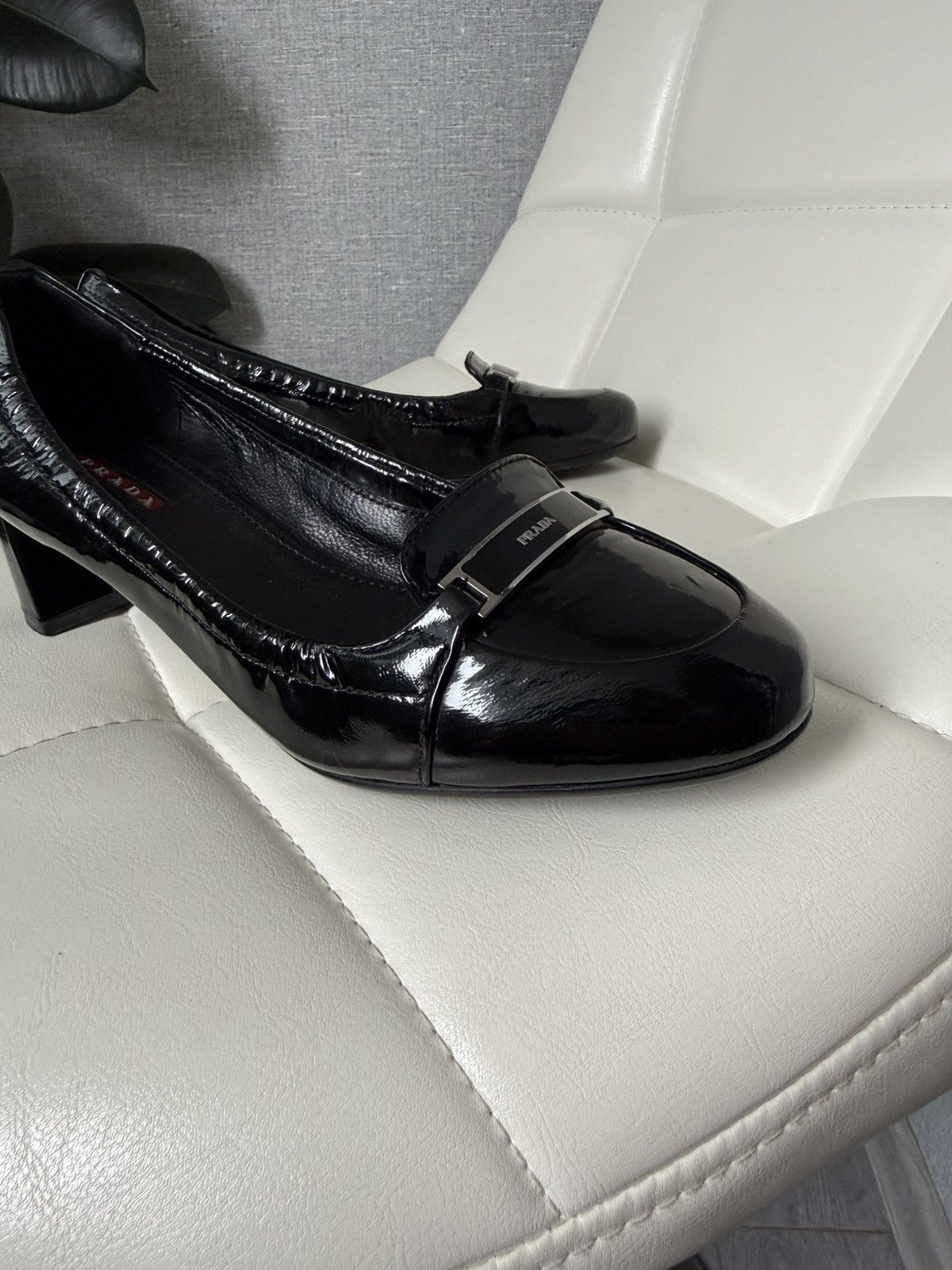 Prada Prada Linea Rossa Patent Leather Loafers Block Heel Shoes Size US 7 / IT 37 - 9 Thumbnail