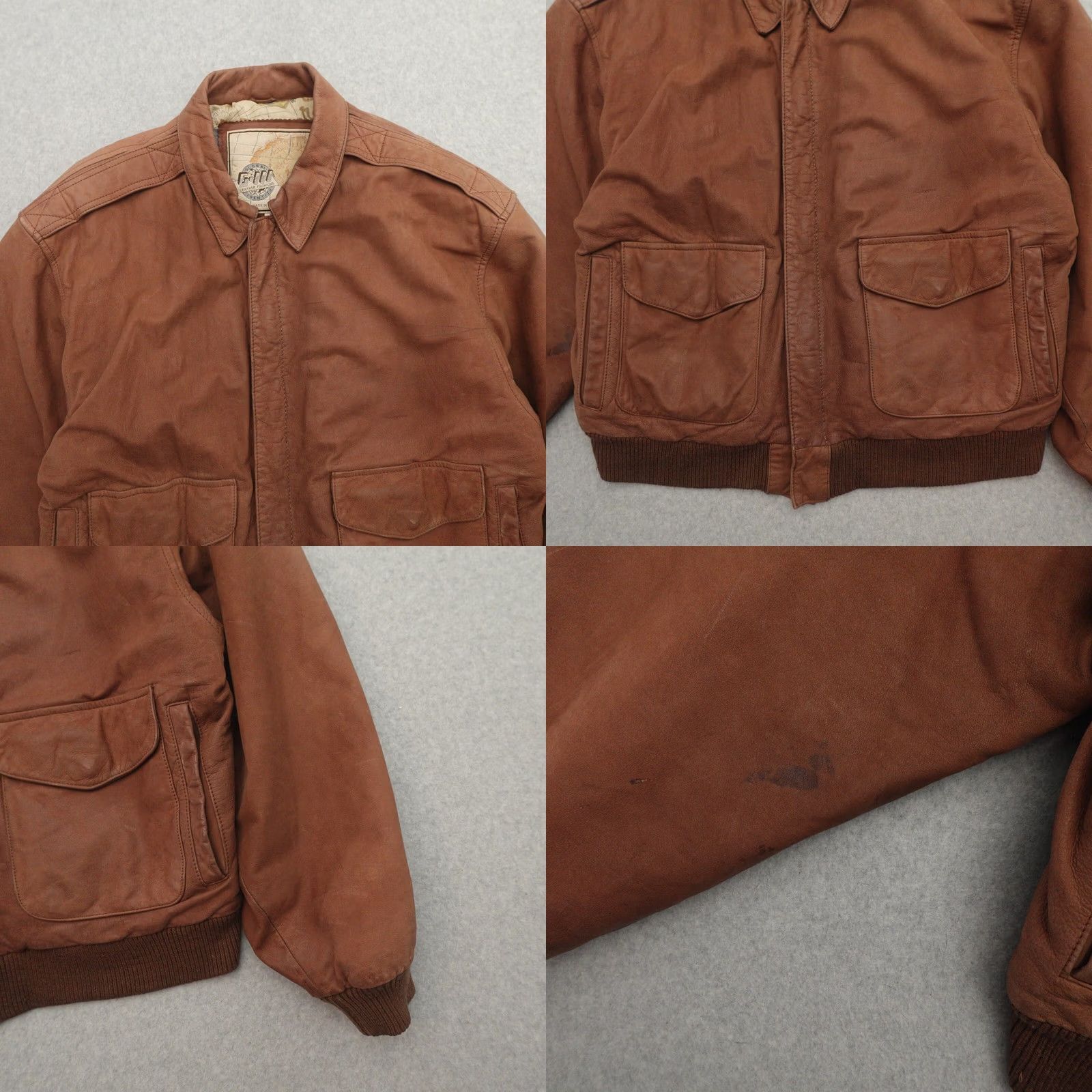 G-III Vintage Global Identity GIII Leather Bomber Aviator Jacket Brown Medium (22X25) Size US M / EU 48-50 / 2 - 8 Thumbnail