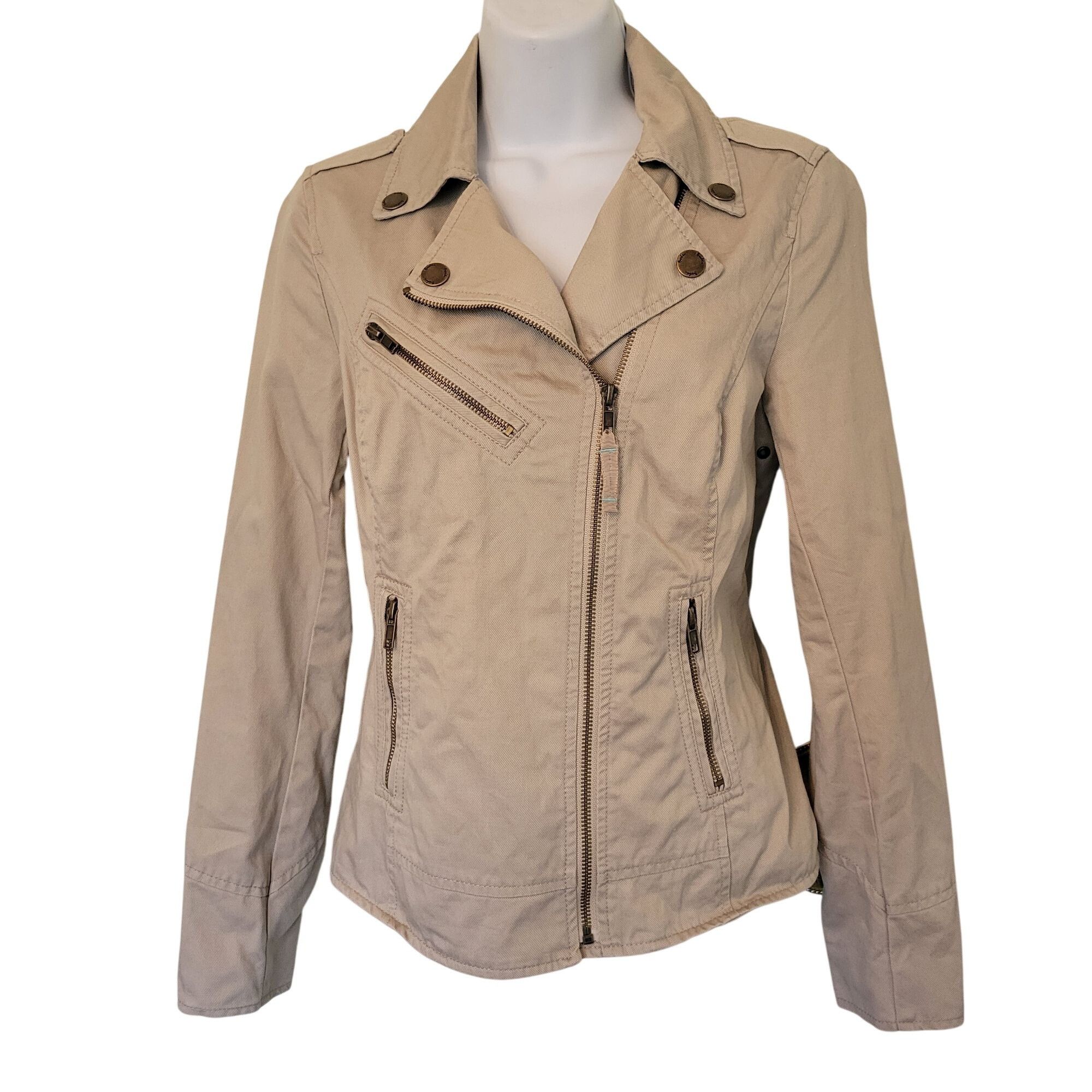 Boden Boden 6 Tan Cotton Moto Jacket Zipper Sleeves Biker WE435 Size M / US 6-8 / IT 42-44 - 1 Thumbnail