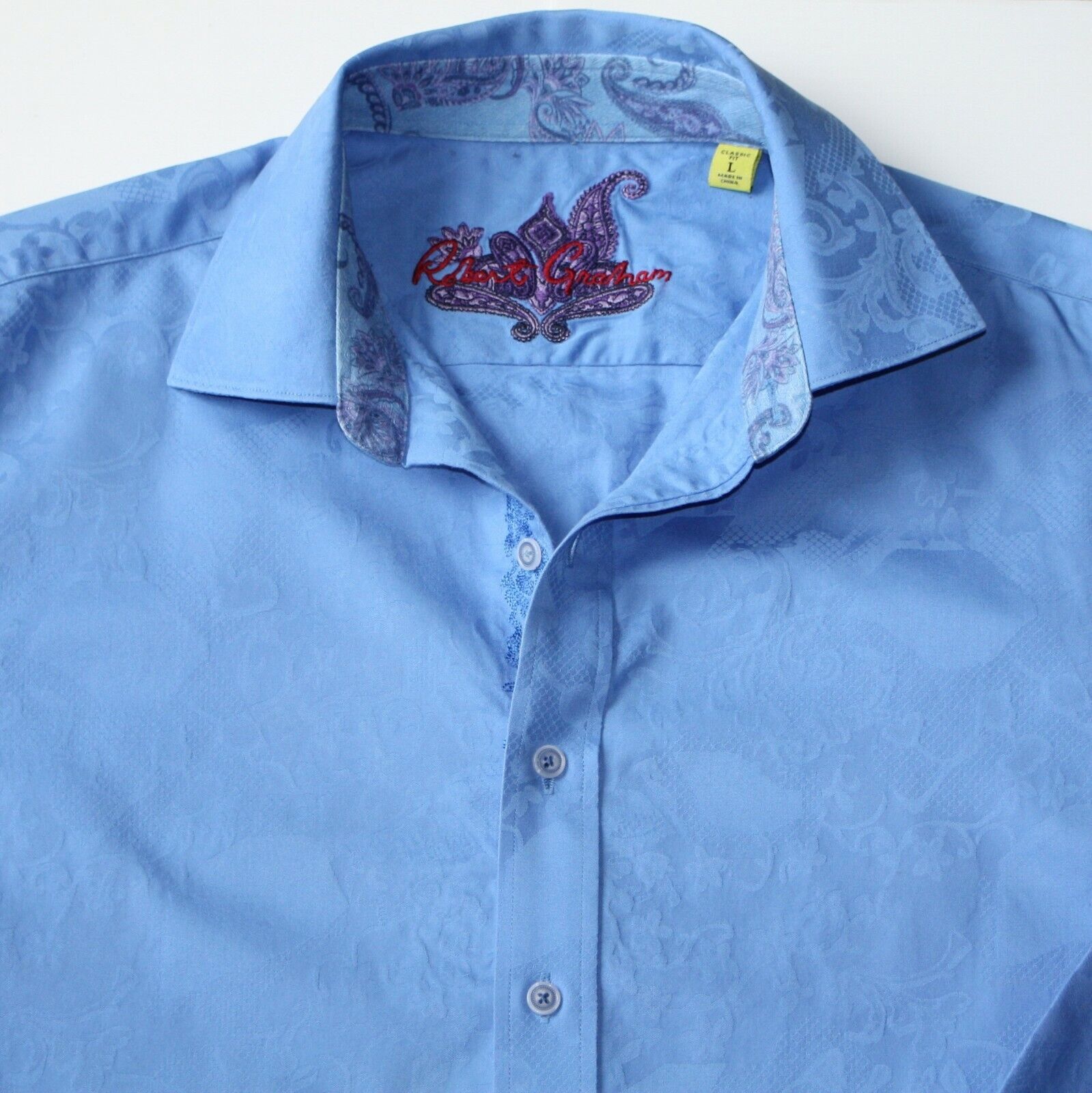 Robert Graham Royal Blue Paisley Print Shirt size L MSRP $198 Size US L / EU 52-54 / 3 - 2 Thumbnail