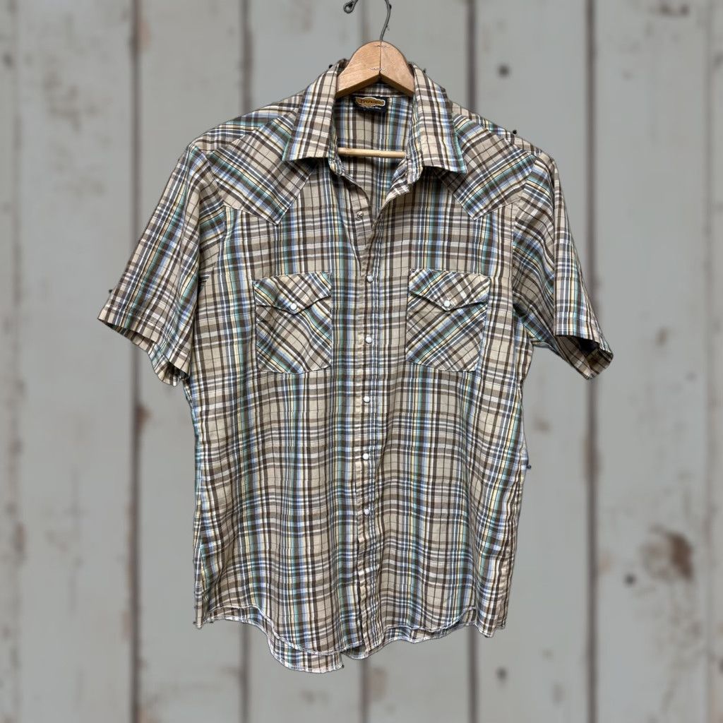 Vintage VINTAGE Holt Pearl Snap Shirt Mens L Blue Brown Plaid Short Sleeve Western Shirt Size US L / EU 52-54 / 3 - 1 Thumbnail