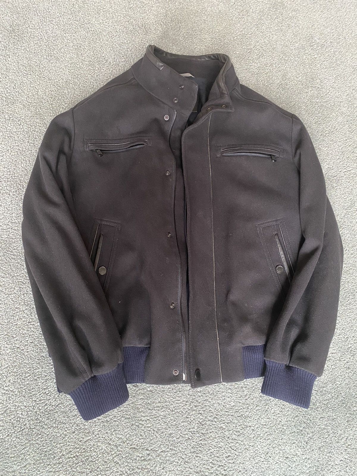 Wool Leather Trim Jacket Paul Shark Wool Blouson/Bomber Jacket
