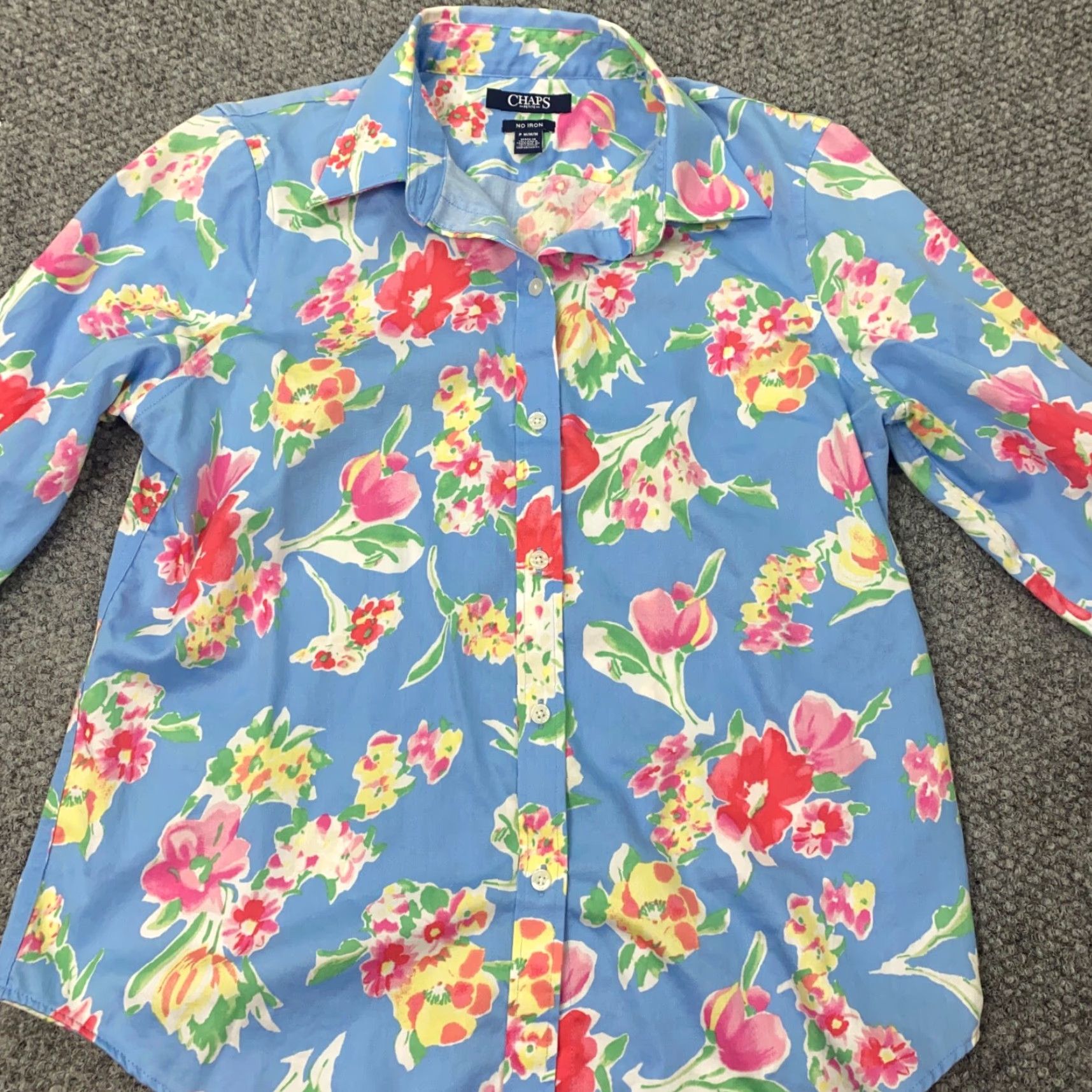 Chaps Chaps Shirt Womens Petite Medium Blue Floral 3/4 Sleeve Button Up Size M / US 6-8 / IT 42-44 - 2 Thumbnail