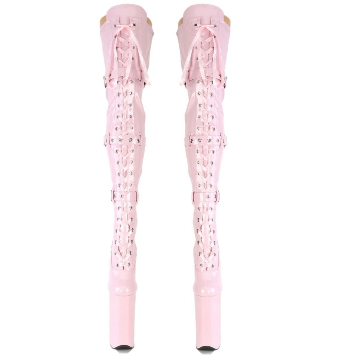 Other Beyond 3028 Lace Up Thigh High Baby Pink Patent Boots 10" He Size US 10 / IT 40 - 3 Thumbnail