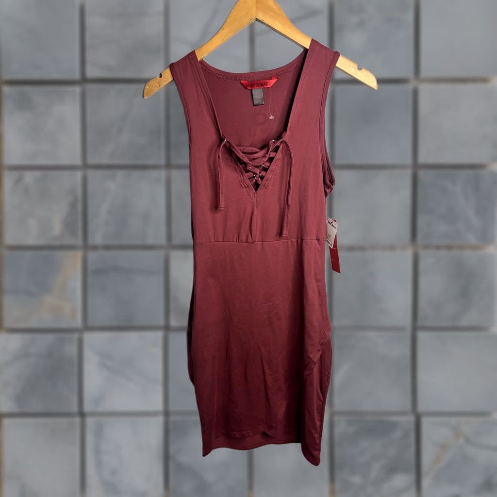 Vintage Hot Kiss Red V Neck Bodycon Tank Sleeveless Mini Dress Womens Medium Lace Up Size M / US 6-8 / IT 42-44 - 1 Thumbnail