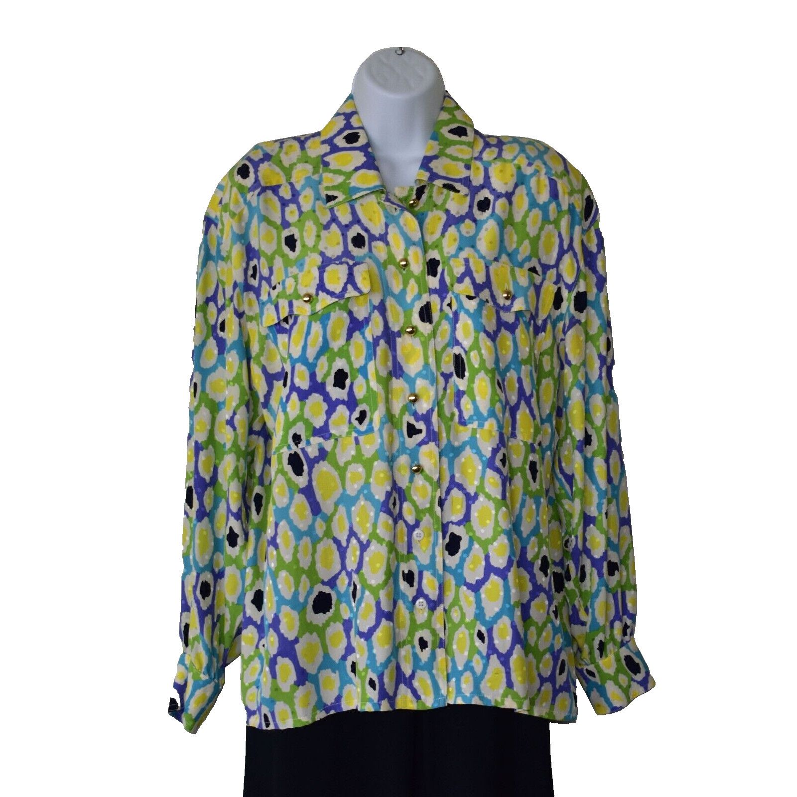 Escada ESCADA BY MARGARETHA LEY Turquoise Lime Silk Shirt Blouse 38 Size XS / US 0-2 / IT 36-38 - 1 Thumbnail
