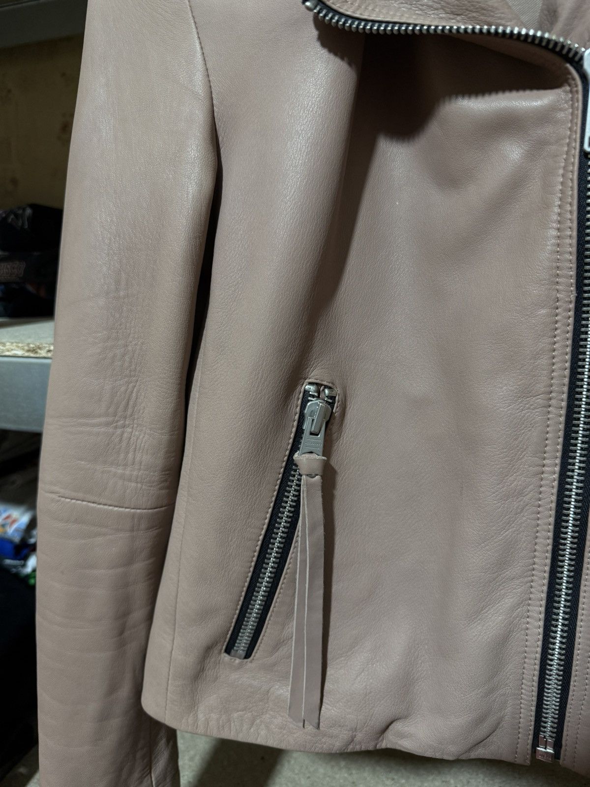 Allsaints × Designer ALL SAINTS DALBY BIKER LAMB BEIGE LEATHER FULL ZIPPER JACKET Size M / US 6-8 / IT 42-44 - 5 Thumbnail