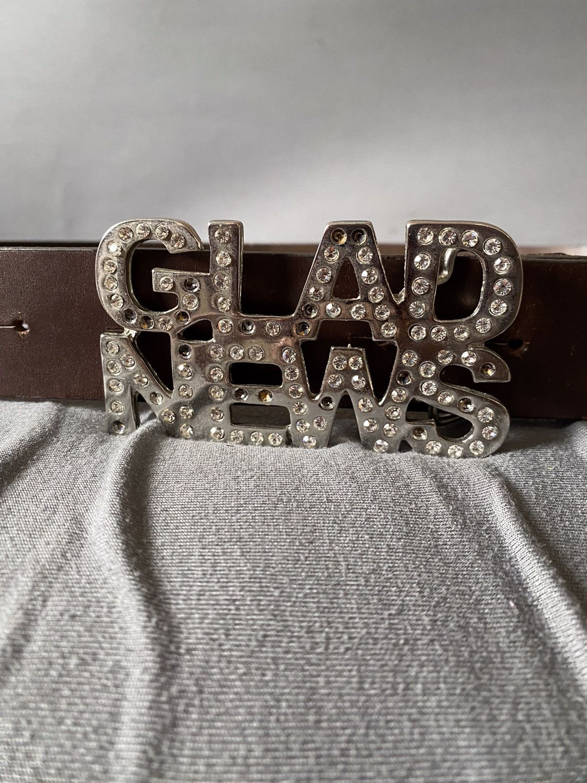If Six Was Nine × Japanese Brand × Le Grande Bleu (L.G.B.) Glad News leather buckle belt Size ONE SIZE - 6 Thumbnail