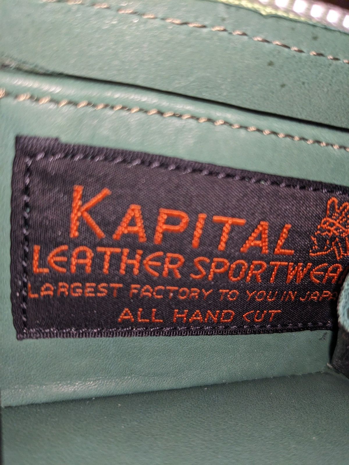 Kapital KAPITAL THUMBS UP BONE HAND ZIP LEATHER WALLET GREEN Size ONE SIZE - 8 Thumbnail