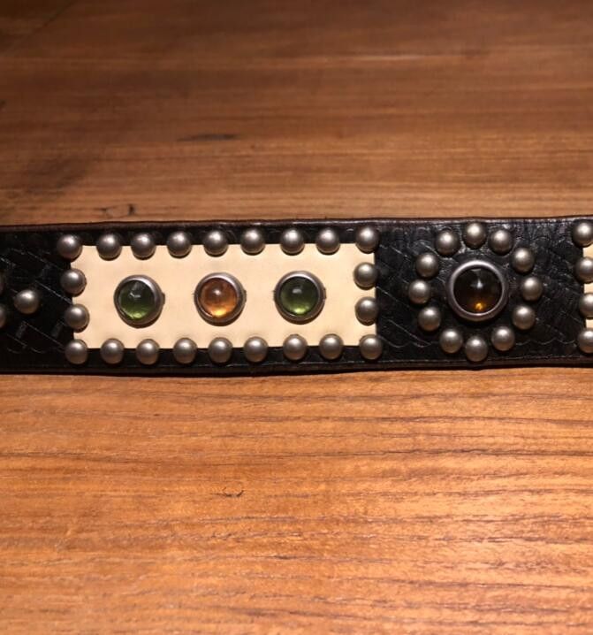 Designer × Leather Retro Locomotive Leather Nail Belt Size ONE SIZE - 6 Thumbnail
