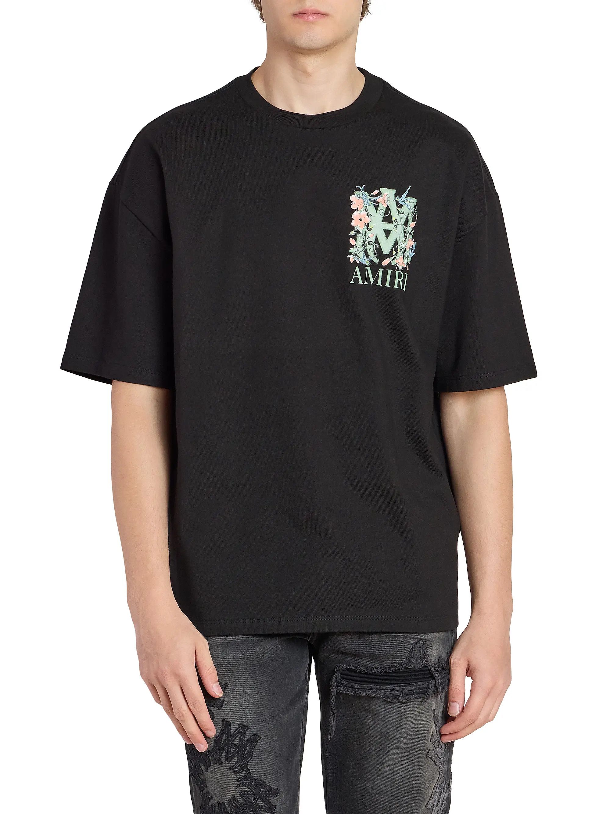 Amiri os11x0526 MA Floral Logo Oversized T-Shirt in Black Size US M / EU 48-50 / 2 - 3 Thumbnail