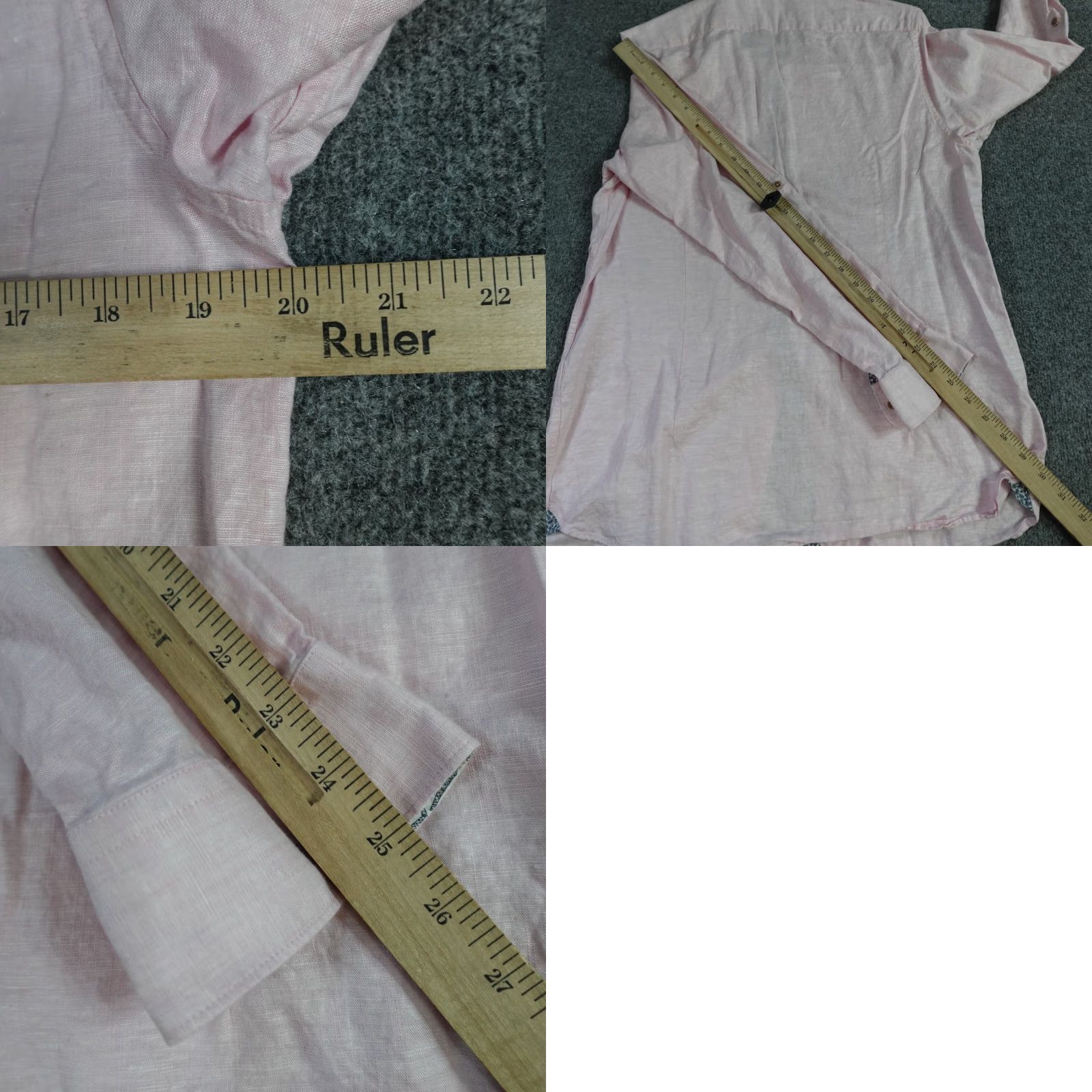 Ted Baker Ted Baker Shirt Large Pink Solid Linen Cotton Button-Up Long Sleeve Collared Regular Men Size US L / EU 52-54 / 3 - 8 Thumbnail