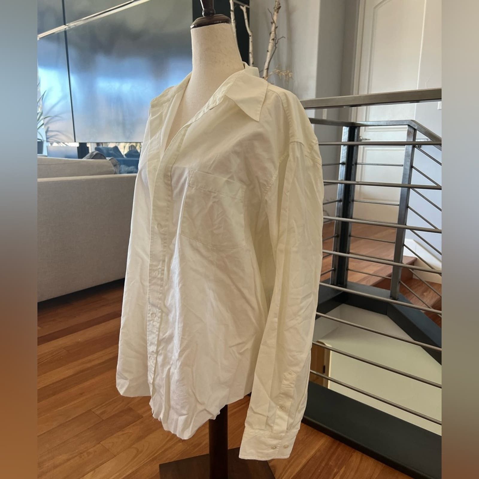 image of Redone Re/done Oversize Cotton Shirt in Cream, Women's (Size Large)