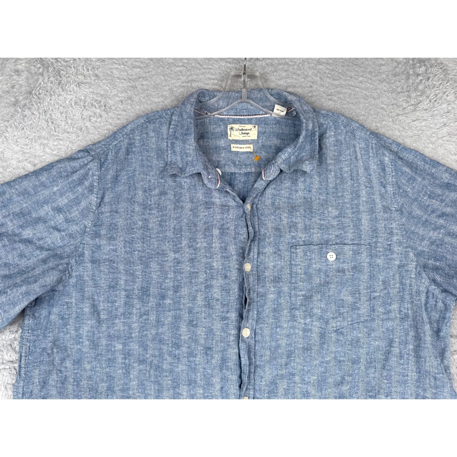 Weatherproof VINTAGE Weatherproof Shirt Weatherproof Vintage Shirt Adult 2XL Blue Stripe Button Up Linen Hawaiian Size US XXL / EU 58 / 5 - 4 Thumbnail