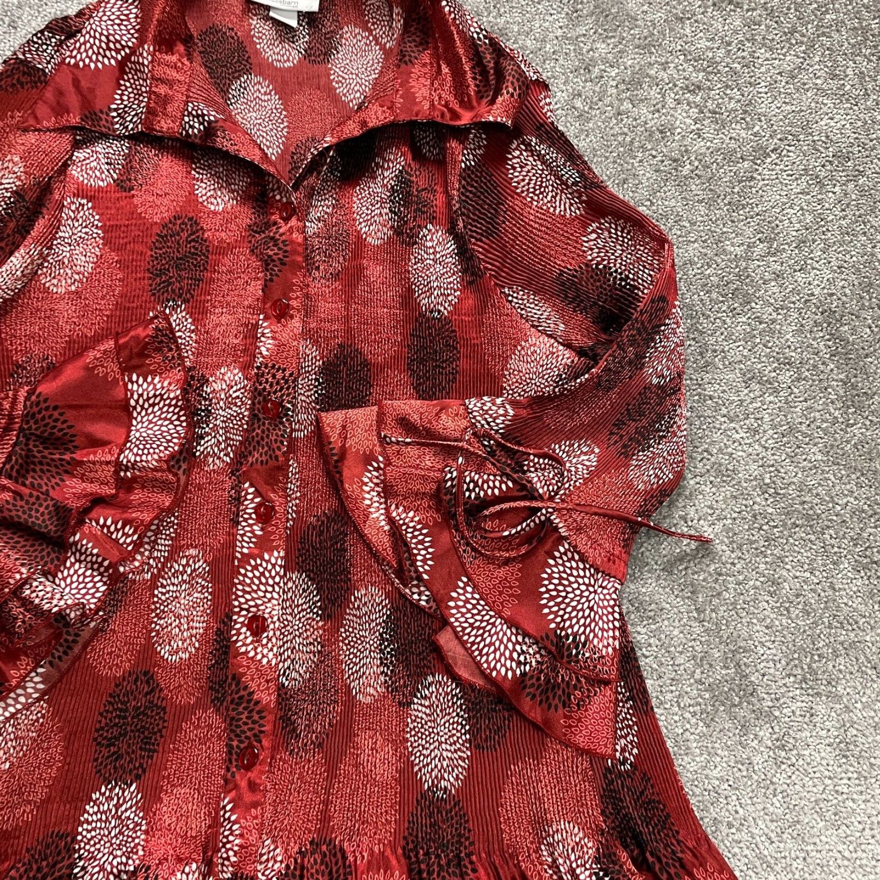 Vintage Dressbarn Dress Womens XL Red Patterned Ruffles Bell Sleeve Button Down Shirt Geometric Polyester Size XL / US 12-14 / IT 48-50 - 2 Thumbnail