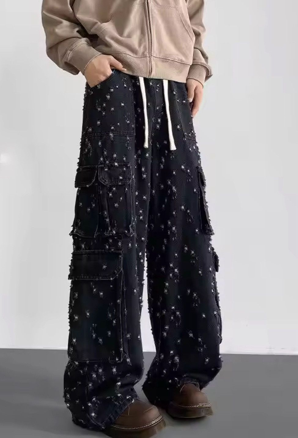 Japanese Brand Distressed Dot Denim Cargo Pants – Relaxed Fit, Vintage-Insp Size US 28 / EU 44 - 1 Thumbnail