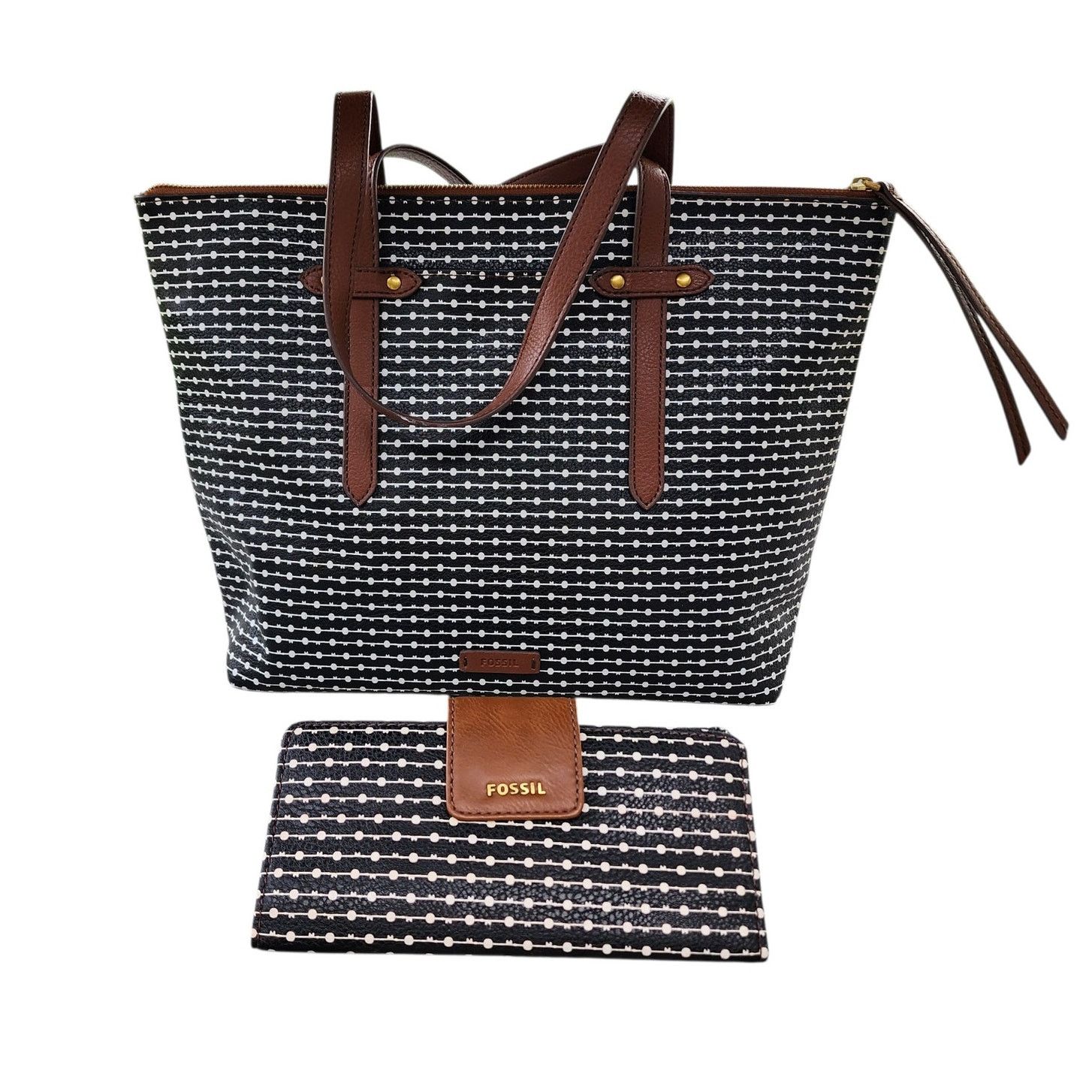 Fossil FOSSIL Felicity Ivory Dot Faux Leather Tote Bag Wallet Set Size ONE SIZE - 1 Thumbnail