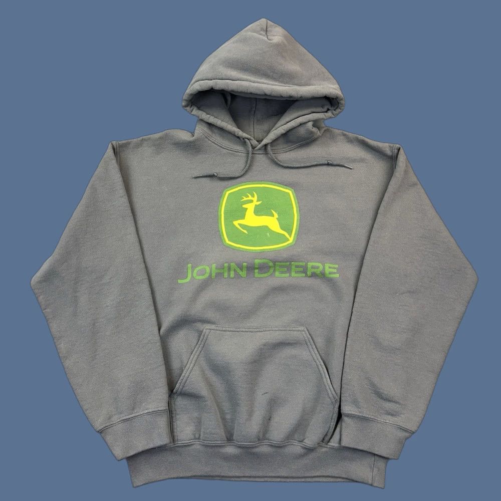 Gildan VINTAGE John Deere Hoodie Mens Medium Gray Big Logo Spell Out Pullover Y2K Size US M / EU 48-50 / 2 - 1 Thumbnail