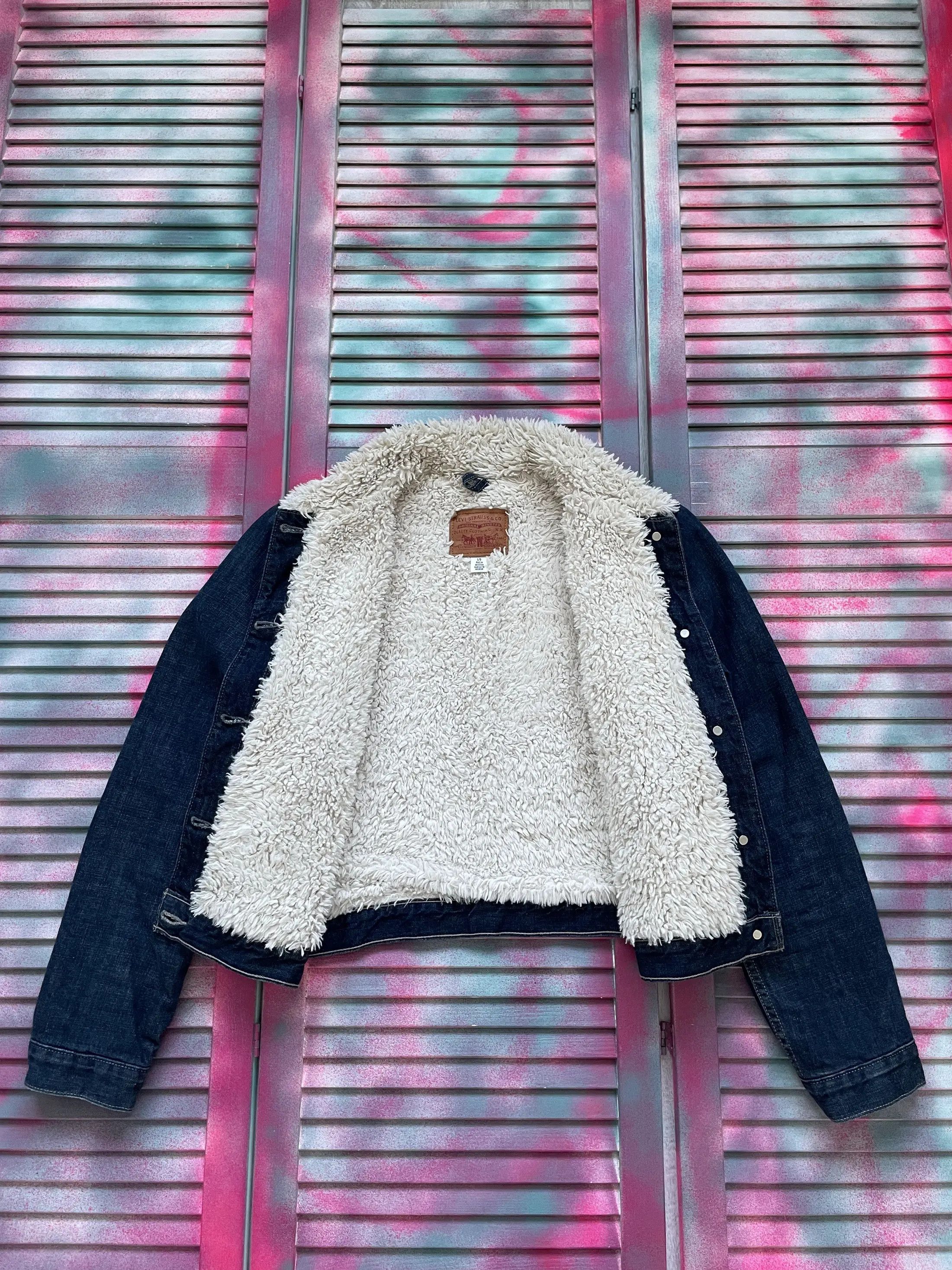Levi's Vintage 90s Women's Levis Sherpa Denim Jacket Size L / US 10 / IT 46 - 2 Thumbnail