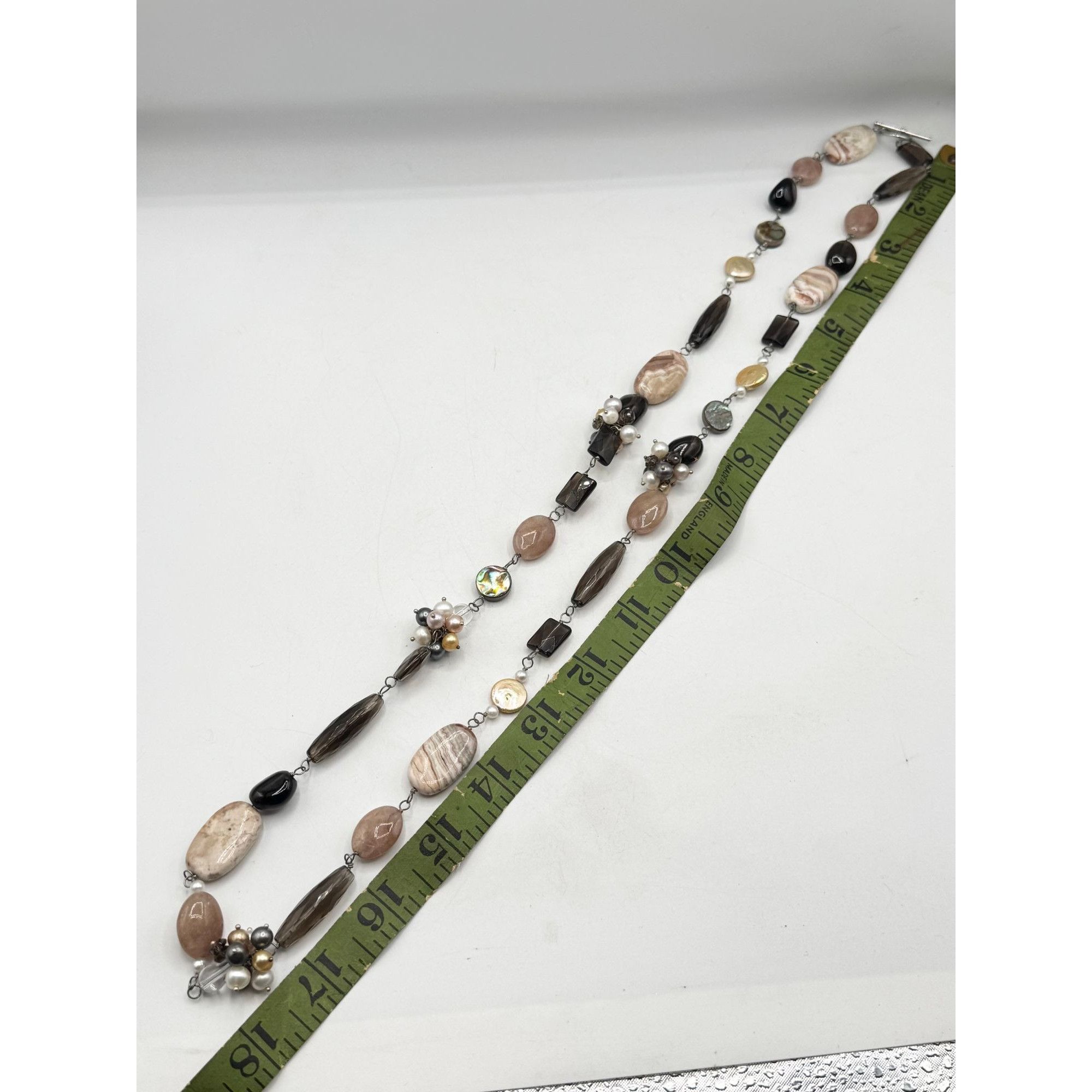 Vintage Genuine Pearl Agate Smokey Quartz Abalone Shell & MOP Long B Size ONE SIZE - 7 Thumbnail