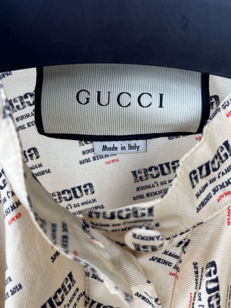 Gucci Gucci Beige full-print logo mulberry silk long-sleeved shir Size S / US 4 / IT 40 - 4 Thumbnail