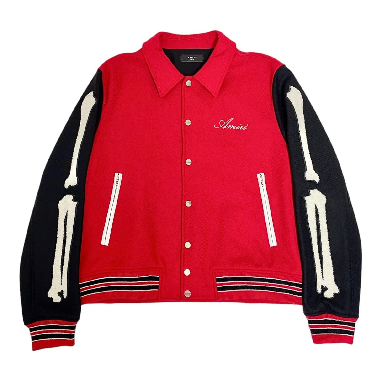 image of Amiri Chicago Xo Bones Varsity Jacket Red Black, Men's (Size XL)