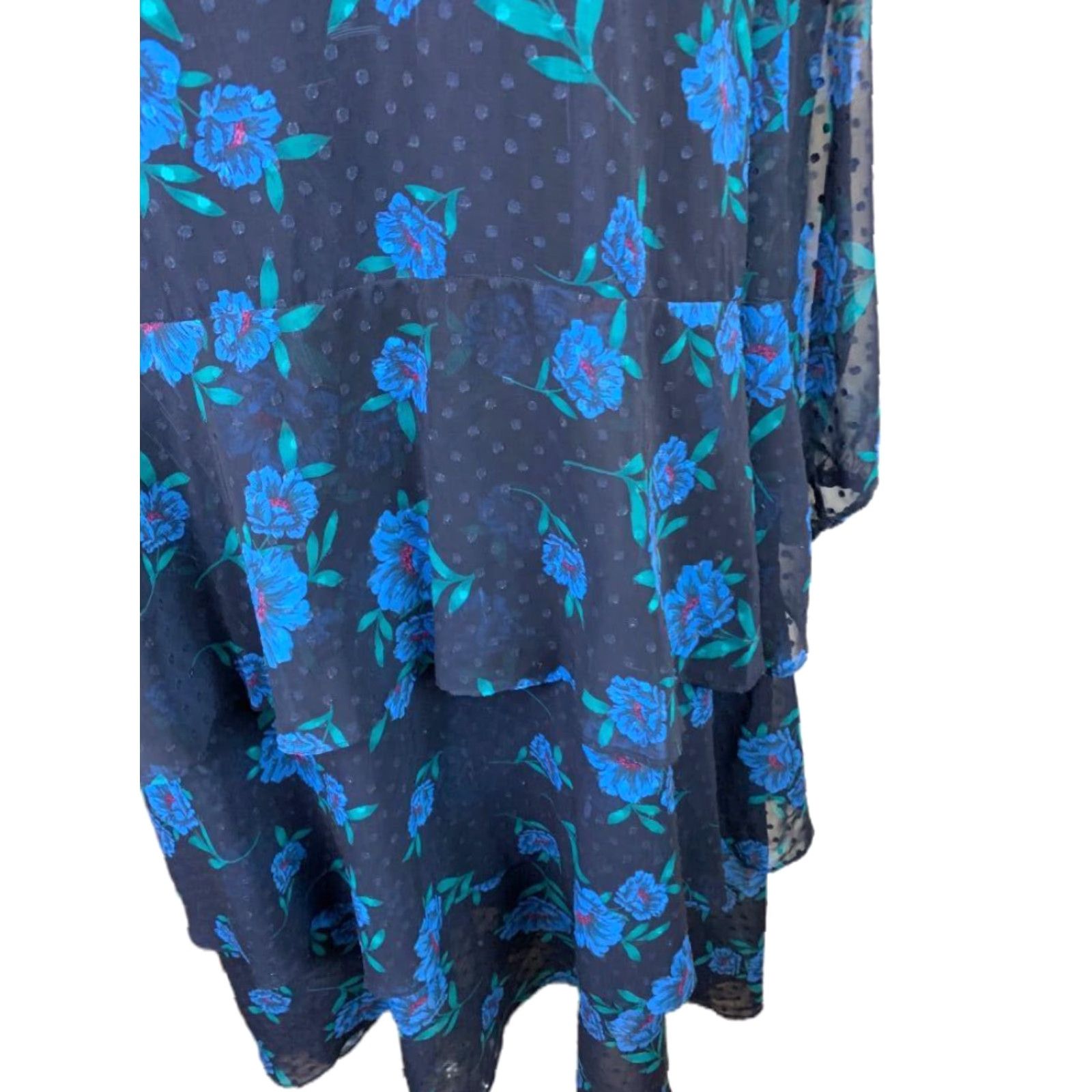 Vintage VINTAGE 24W Draper James for Eloquii Women's Blue Floral Swiss Dot Dress Dress Size 4XL / US 24-26 - 3 Thumbnail