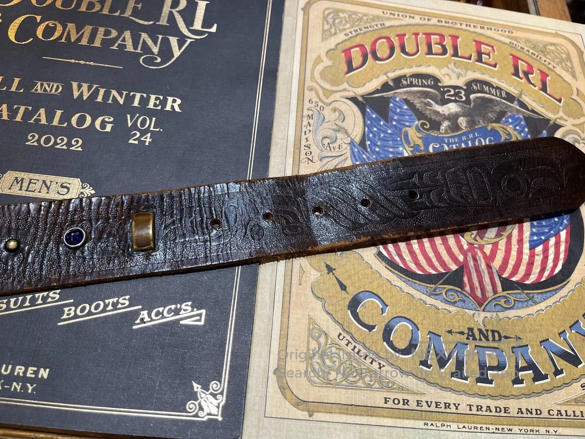 RRL Ralph Lauren limited edition montana carved leather belt. Size ONE SIZE - 6 Thumbnail