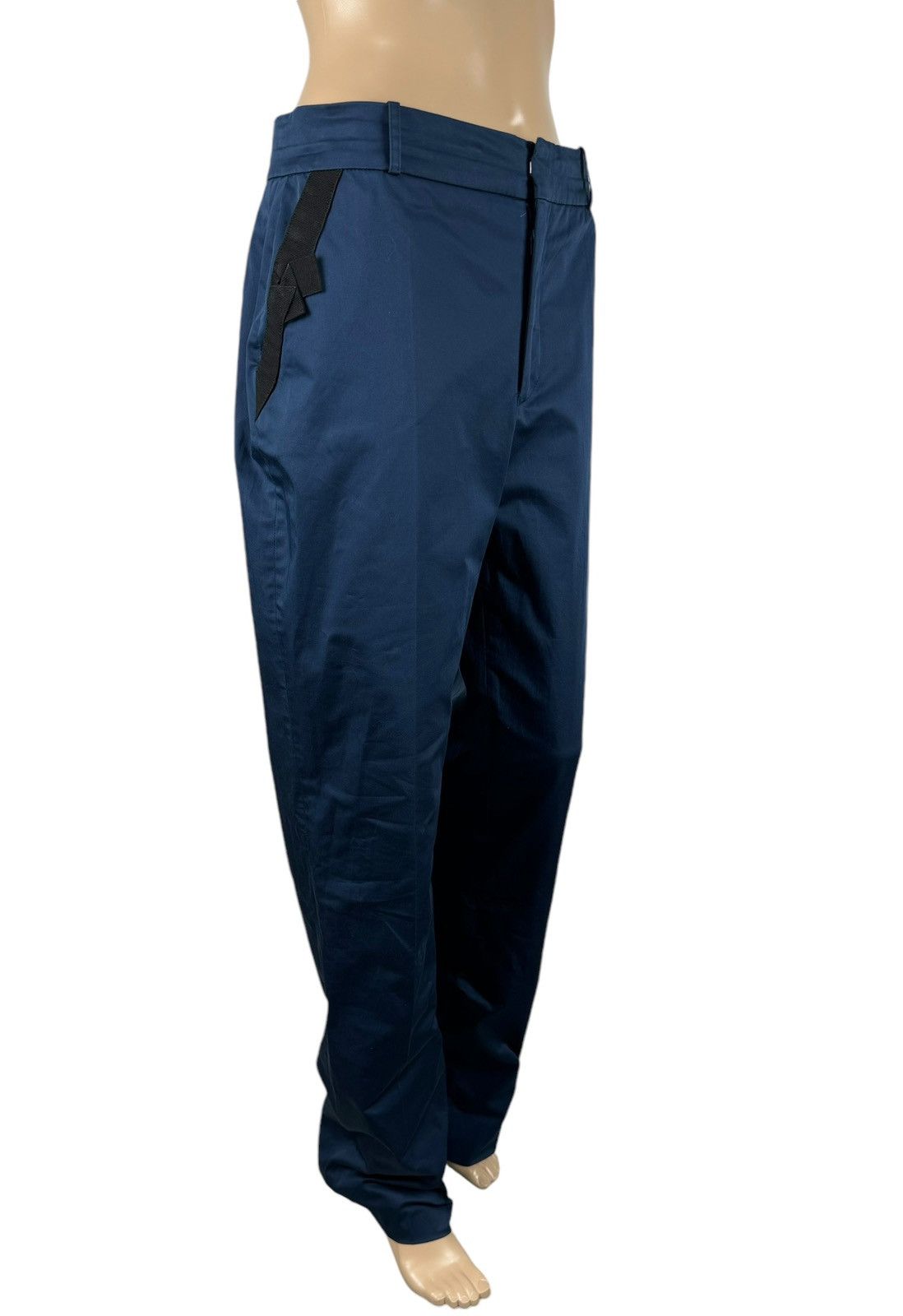 Valentino Valentino Blue Cotton Crystal Detail Straight Formal Pants Size 30" / US 8 / IT 44 - 4 Thumbnail