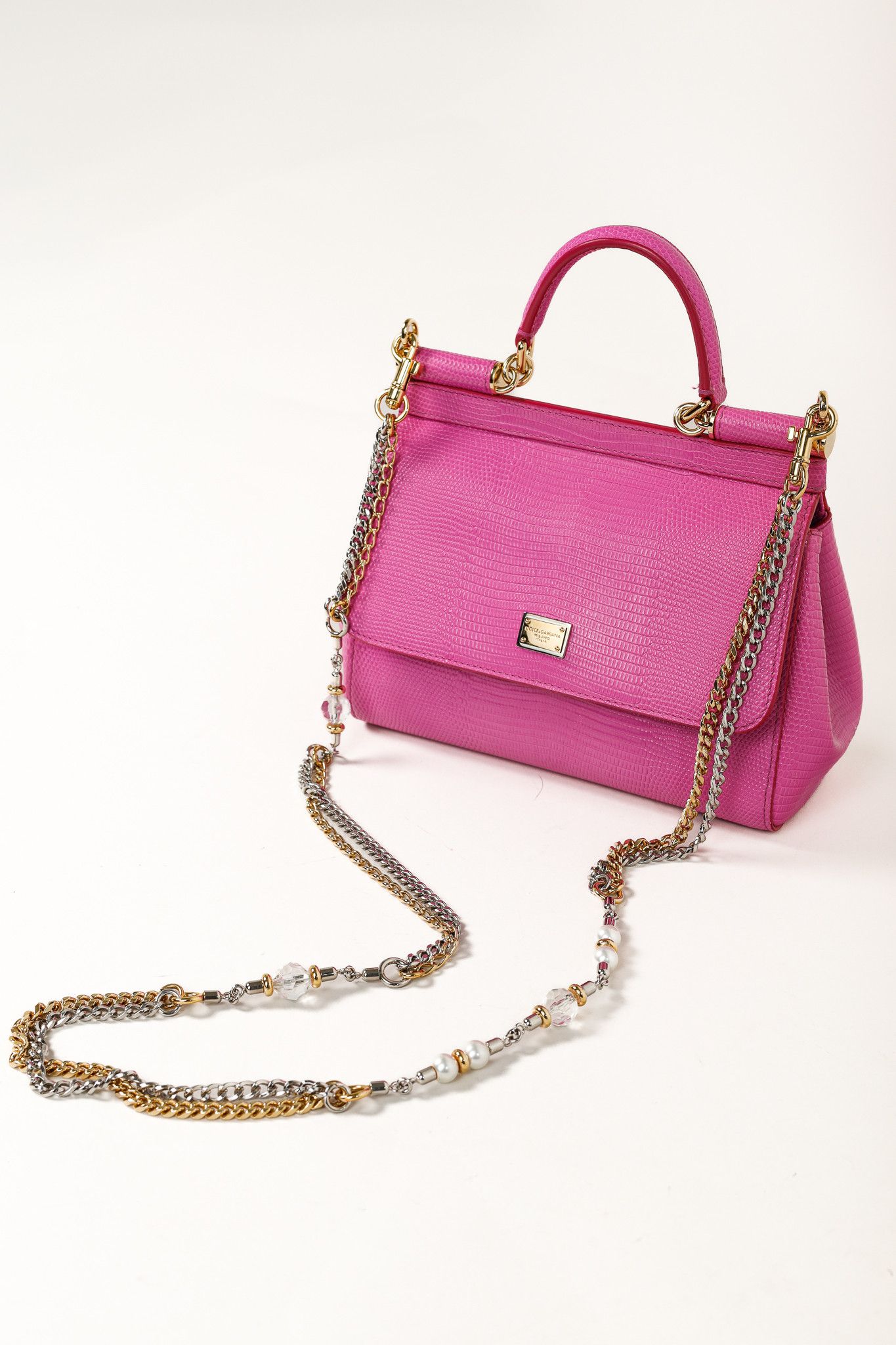 Dolce & Gabbana Dolce & Gabbana Miss Sicily Small Iguana-Print Chain Satchel Size ONE SIZE - 6 Thumbnail