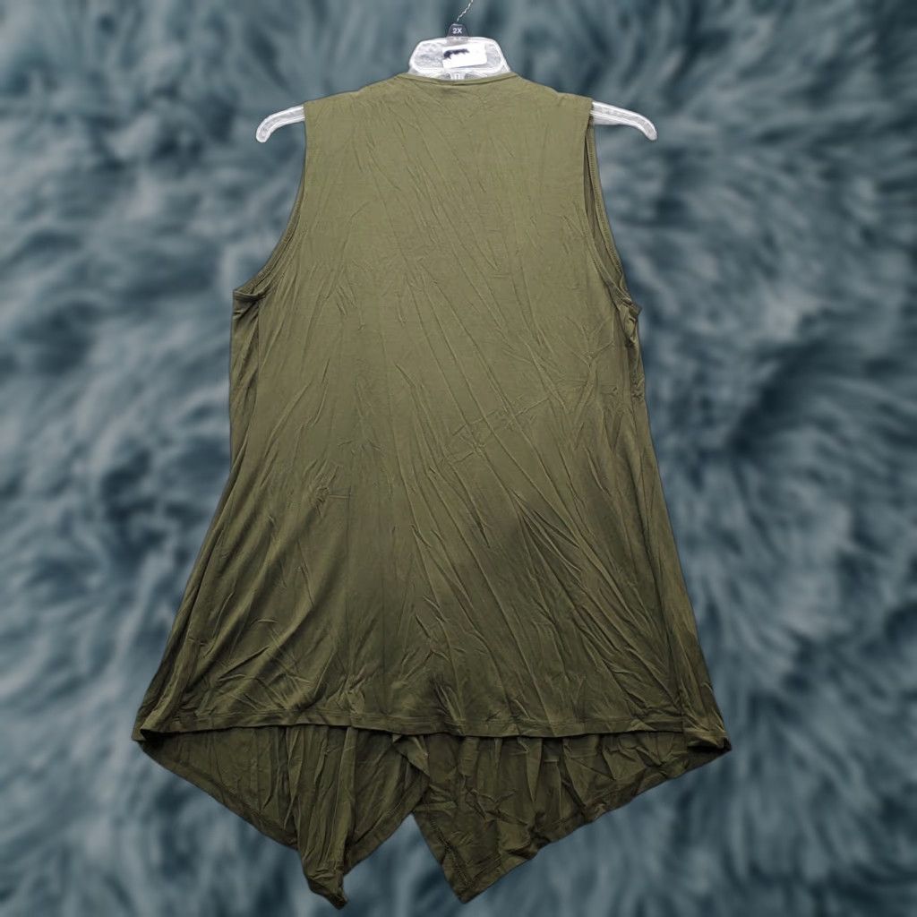 Vintage Johnny Cardigan Womens XL Green Sleeveless Open Front Drape Stretch Knit Casual Shirt Size XL / US 12-14 / IT 48-50 - 1 Thumbnail